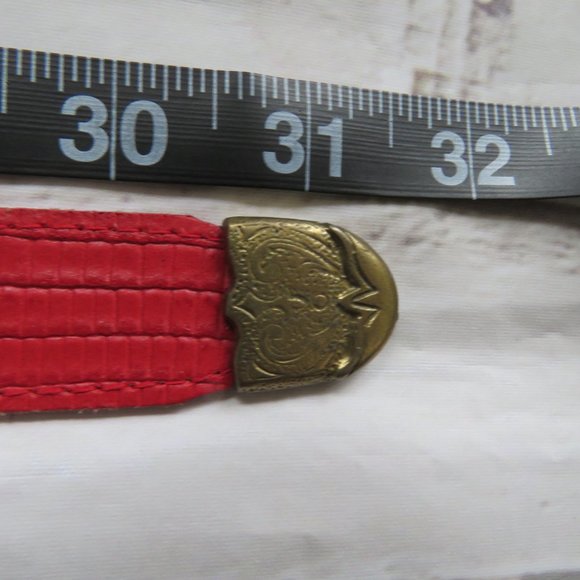 Vintage Red Leather Cowboy Belt - Picture 5 of 10